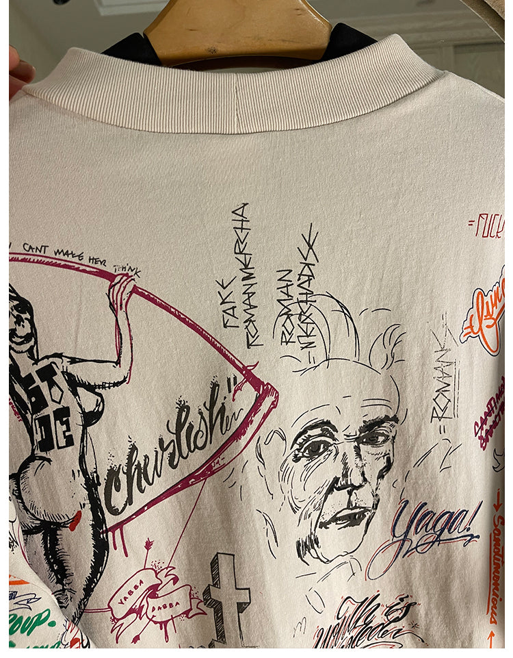 Quan Zhilong “Saint Michael” Rhinestone Graffiti Long-Sleeve Tee – Unisex Streetwear Vintage Base