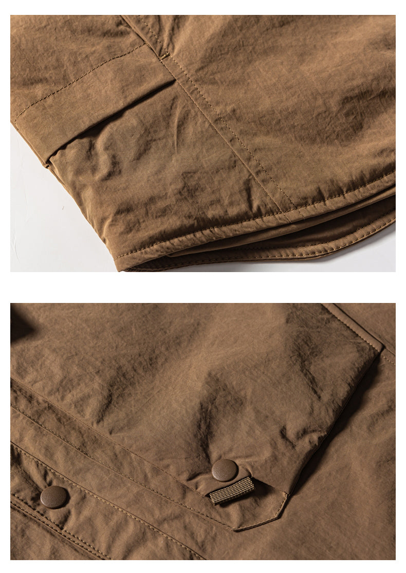 Men's Japanese Style Lightweight Down Jacket - 90% White Duck Down Loose Lapel Solid Color Workwear Coat