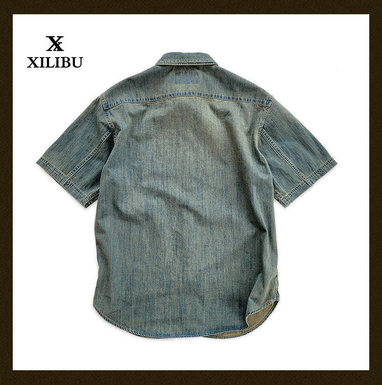 Summer Cotton Denim Short Sleeve Shirt Amekaji Retro Casual New Arrival