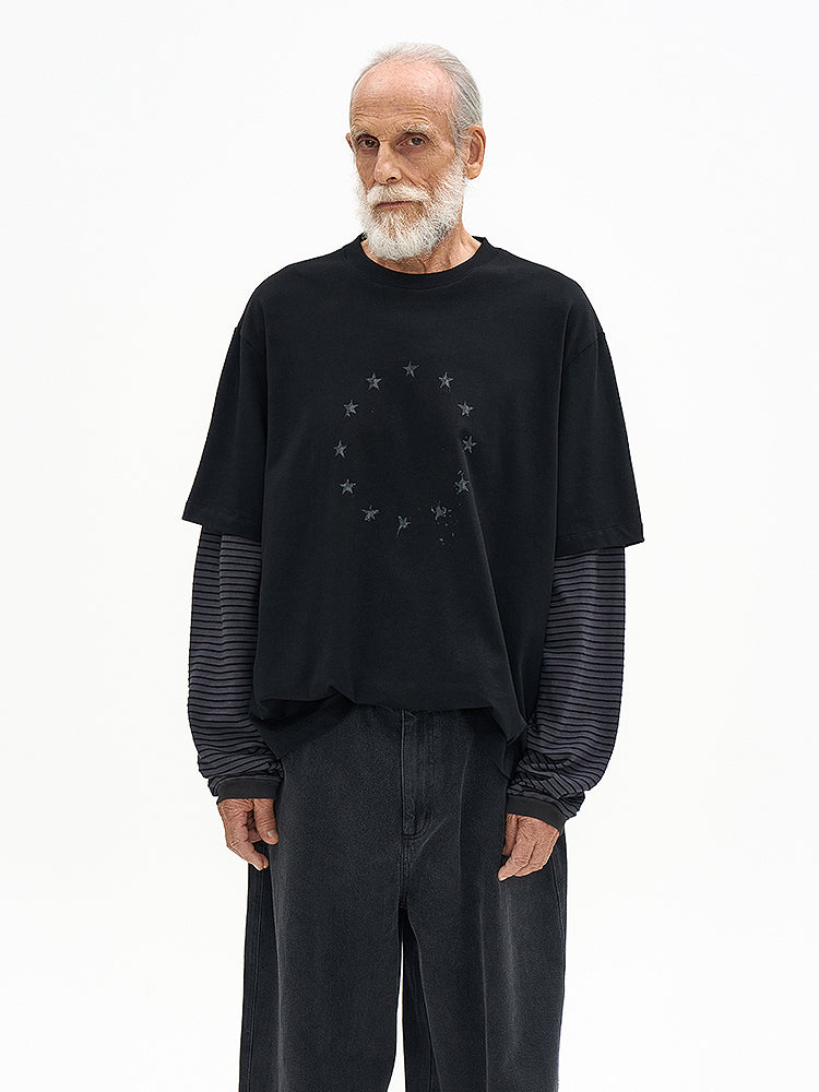 Vintage Two-Piece Look Striped Long Sleeve T-Shirt – Washed Cotton (Men)