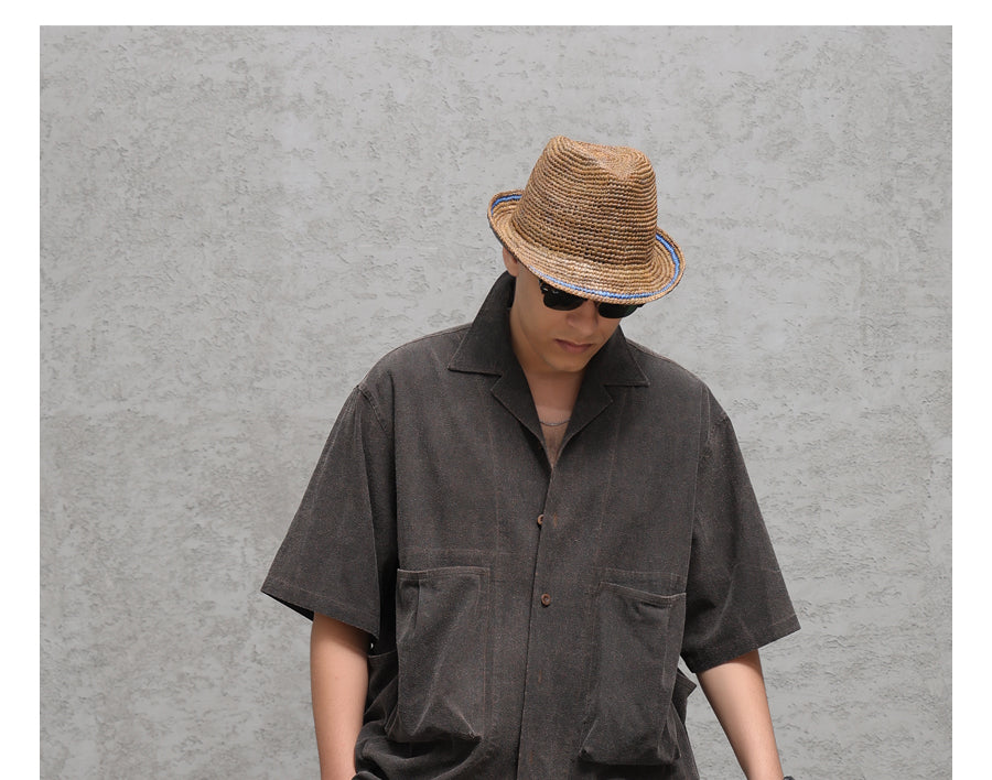 Wild Silk Cuban Collar Half Sleeve Shirt Men's Dye Yam Dyed Tussah Silk Aloha Retro Short Sleeve Shirt Summer