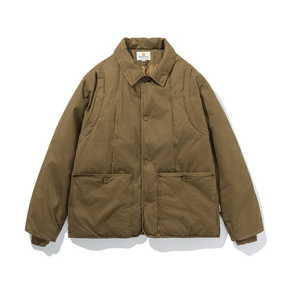Retro Workwear Cotton Padded Jacket - Turn-Down Collar Winter Coat (Men)