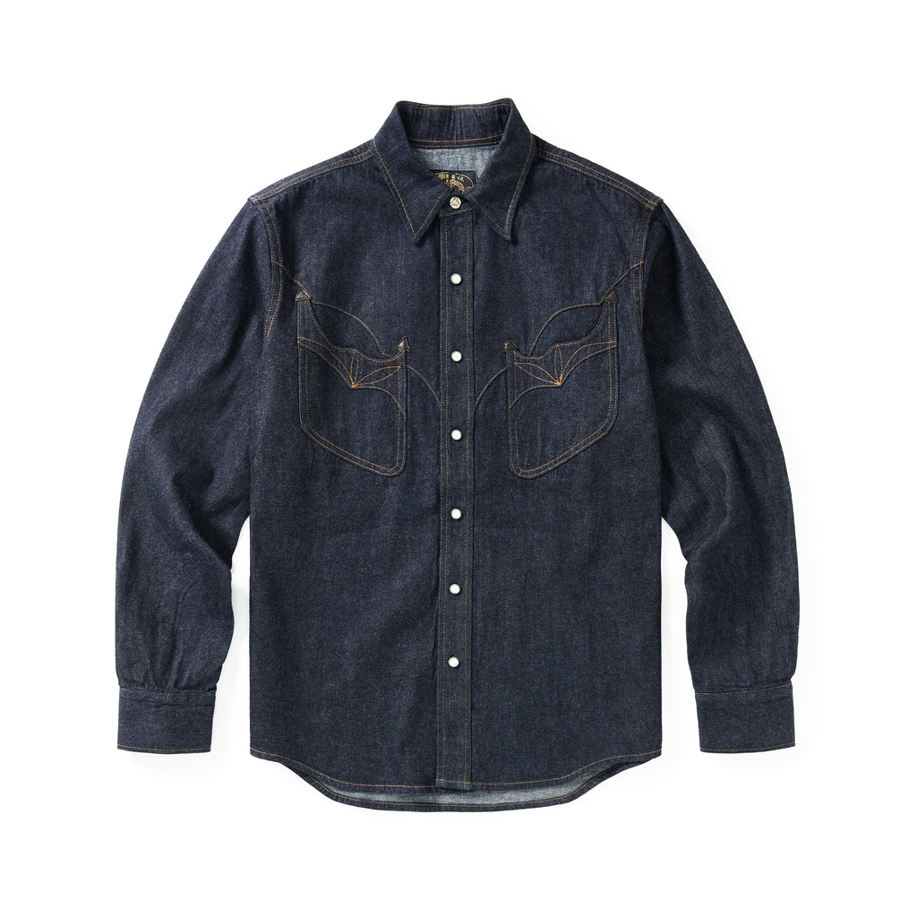 Zwodder Patchwork Leather & Denim Long-Sleeve Shirt – Vintage Americana Style