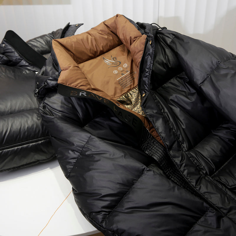 High-Fill 90% Goose-Down Mid-Length Puffer Jacket – Hooded & Cold-Resistant (Plus Sizes Available)