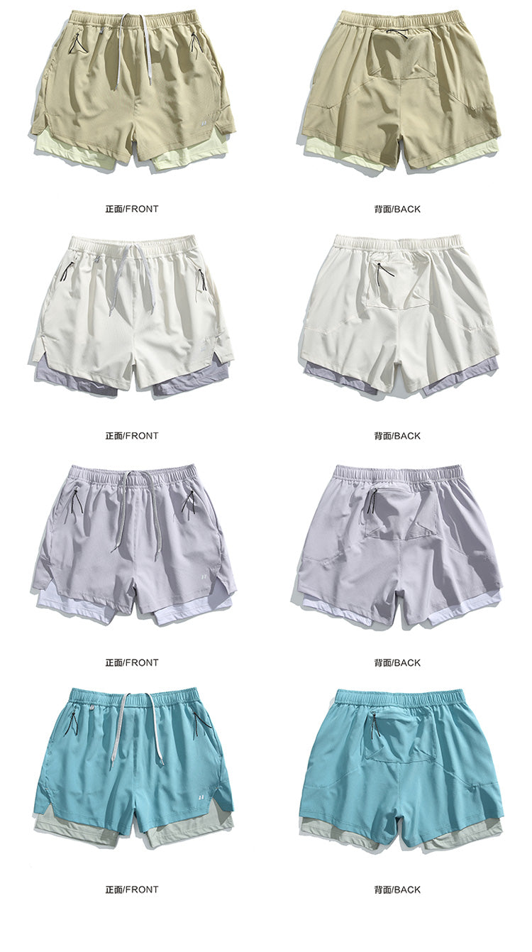 Summer Outdoor Fake Two-Piece Double-Layer Running Sports Shorts for Men Anti-Exposure Quick-Dry Cycling Training Shorts