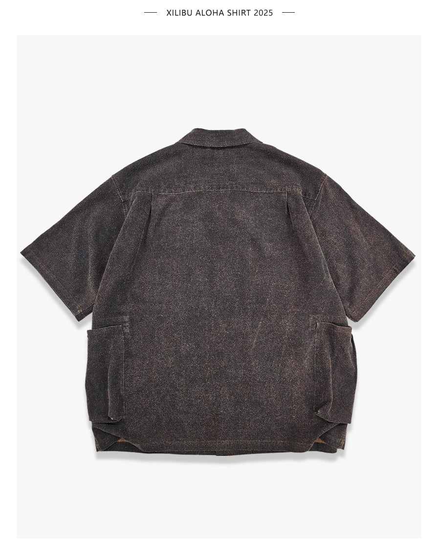 Wild Silk Cuban Collar Half Sleeve Shirt Men's Dye Yam Dyed Tussah Silk Aloha Retro Short Sleeve Shirt Summer