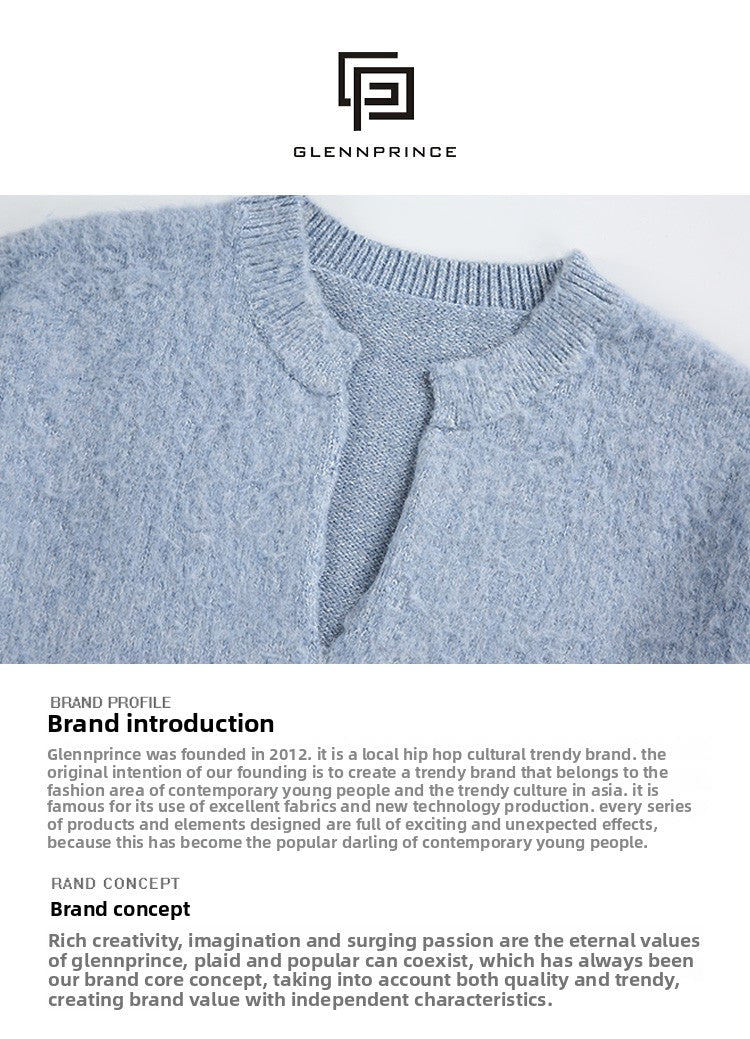 GPstudio American Style Trendy Brand Seahorse Wool V-Neck Sweater for Men Spring Melad Brown Lazy Top Knitted Shirt