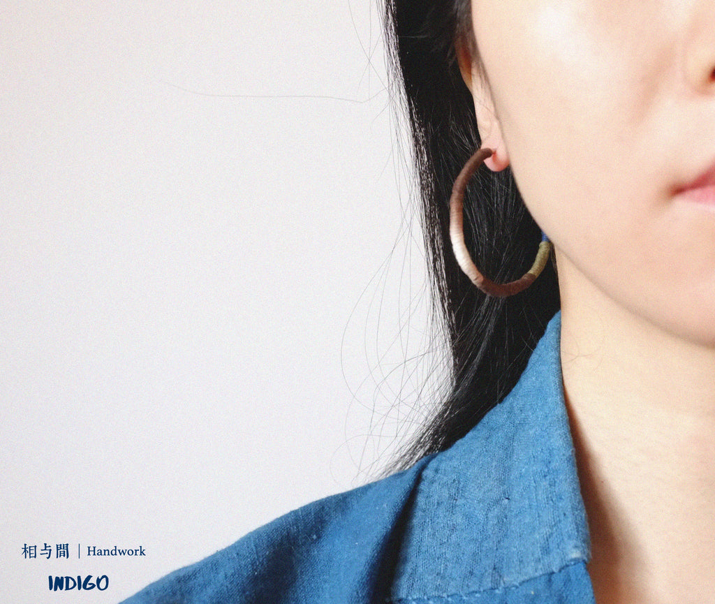 Original Earrings Persimmon Dyed Handmade Plant-Dyed Cotton Thread Niche Geometric Circle High-End Earrings