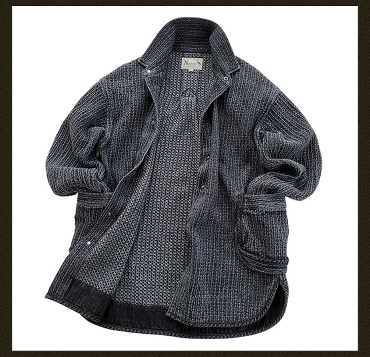 Washed Black Tie-Dye Oversized Shirt Jacket Loose Casual Khaki Vintage