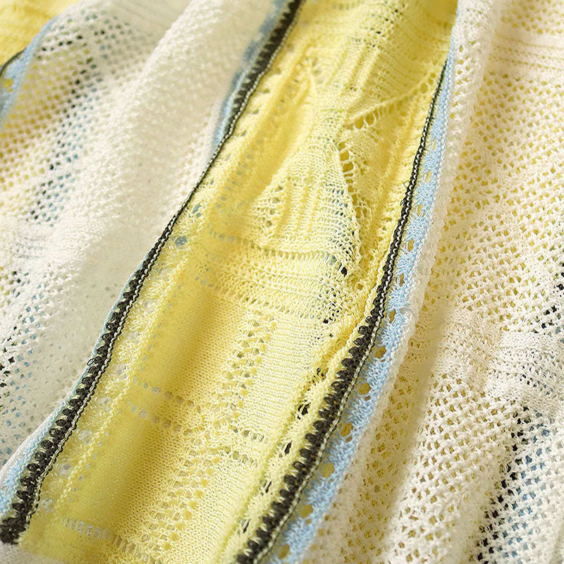 Japanese Style Hollow Knit Cuban Collar Retro Ethnic Style Short Sleeve Polo Shirt