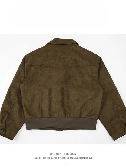 Autumn Winter Retro High Street Suede Short Jacket Men Thickened Stylish Versatile Motorcycle Lapel Flight Casual Jacket