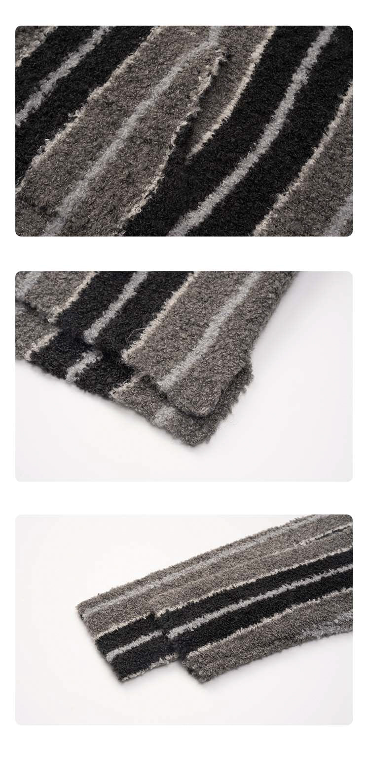 MEDRIA Retro Striped Wool Blend Tibetan Hoodie Autumn Winter Lazy Style Knitted Sweater Unisex Hooded Jacket