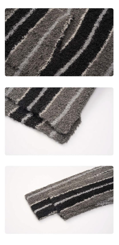 Medria Unisex Retro Striped Hoodie - Wool Blend Tibetan Style Lazy Knit Jacket