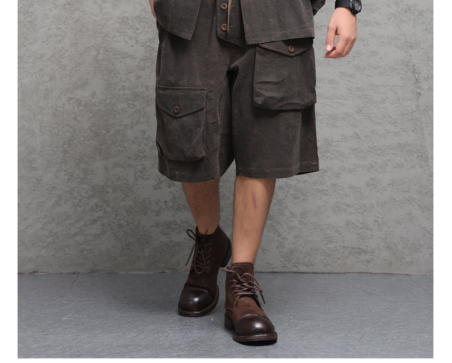 Wild Silk Cuban Collar Half Sleeve Shirt Men's Dye Yam Dyed Tussah Silk Aloha Retro Short Sleeve Shirt Summer