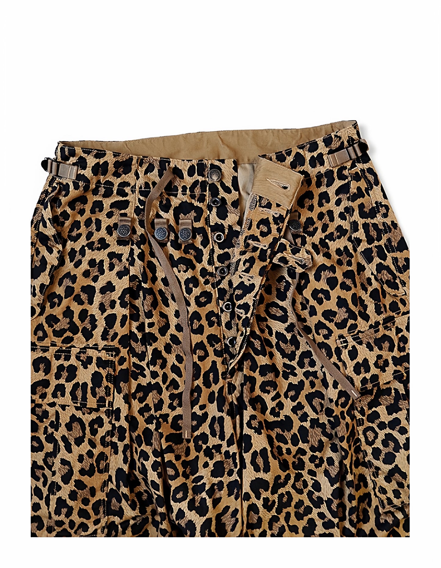 25AW Japanese Retro Casual Leopard Print Cargo Paratrooper Pants Casual Long Pants