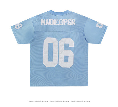 51 Hip-Hop American Retro Football Jersey V-Neck Sports Short Sleeve T-Shirt Unisex Satin Cool Loose Football Top