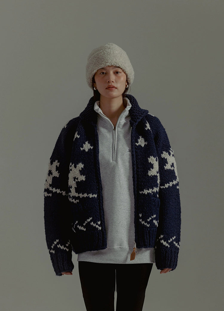 Handmade Wool Zipper Knit Sweater Coat