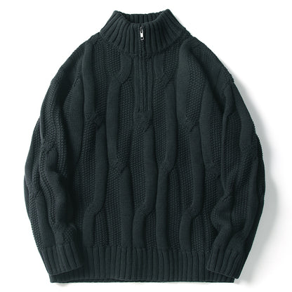 Men's Winter Heavyweight Cable Knit Sweater - American Retro Half-Zip Stand Collar