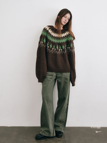 Shyshy Women's Mohair Fair Isle Sweater - High-End Color Block Loose Pullover