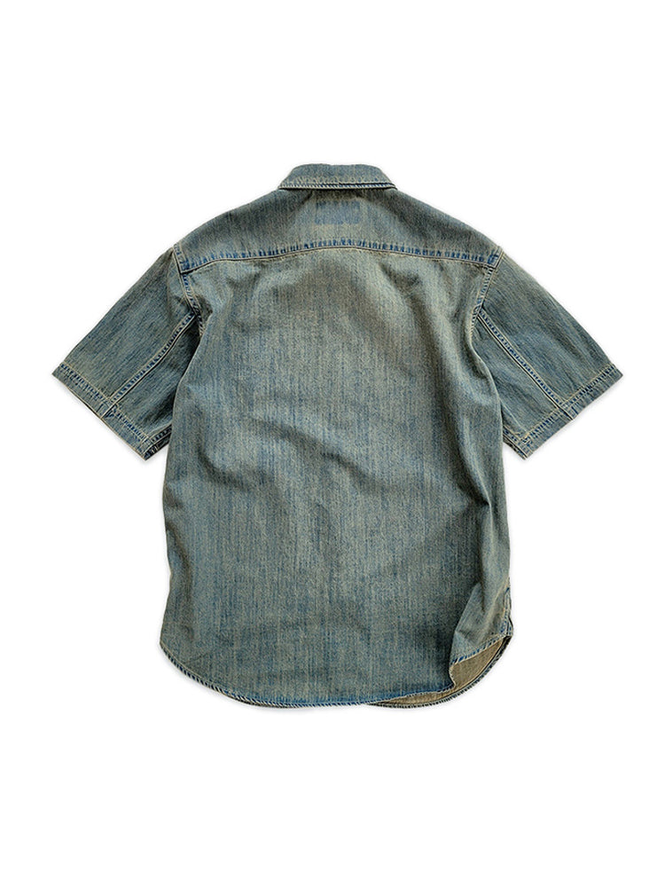 Summer Cotton Denim Short Sleeve Shirt Amekaji Retro Casual New Arrival