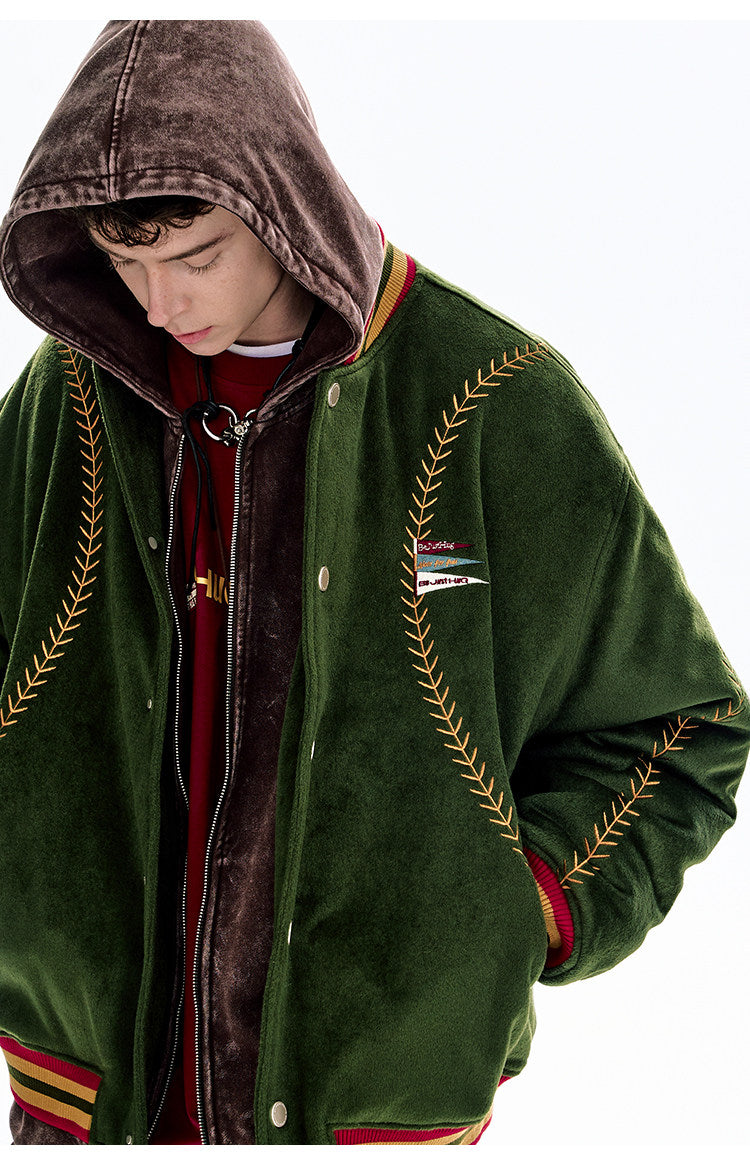 BJHG Quilted Baseball Jacket - American Style Color-Block Winter Coat (Unisex)