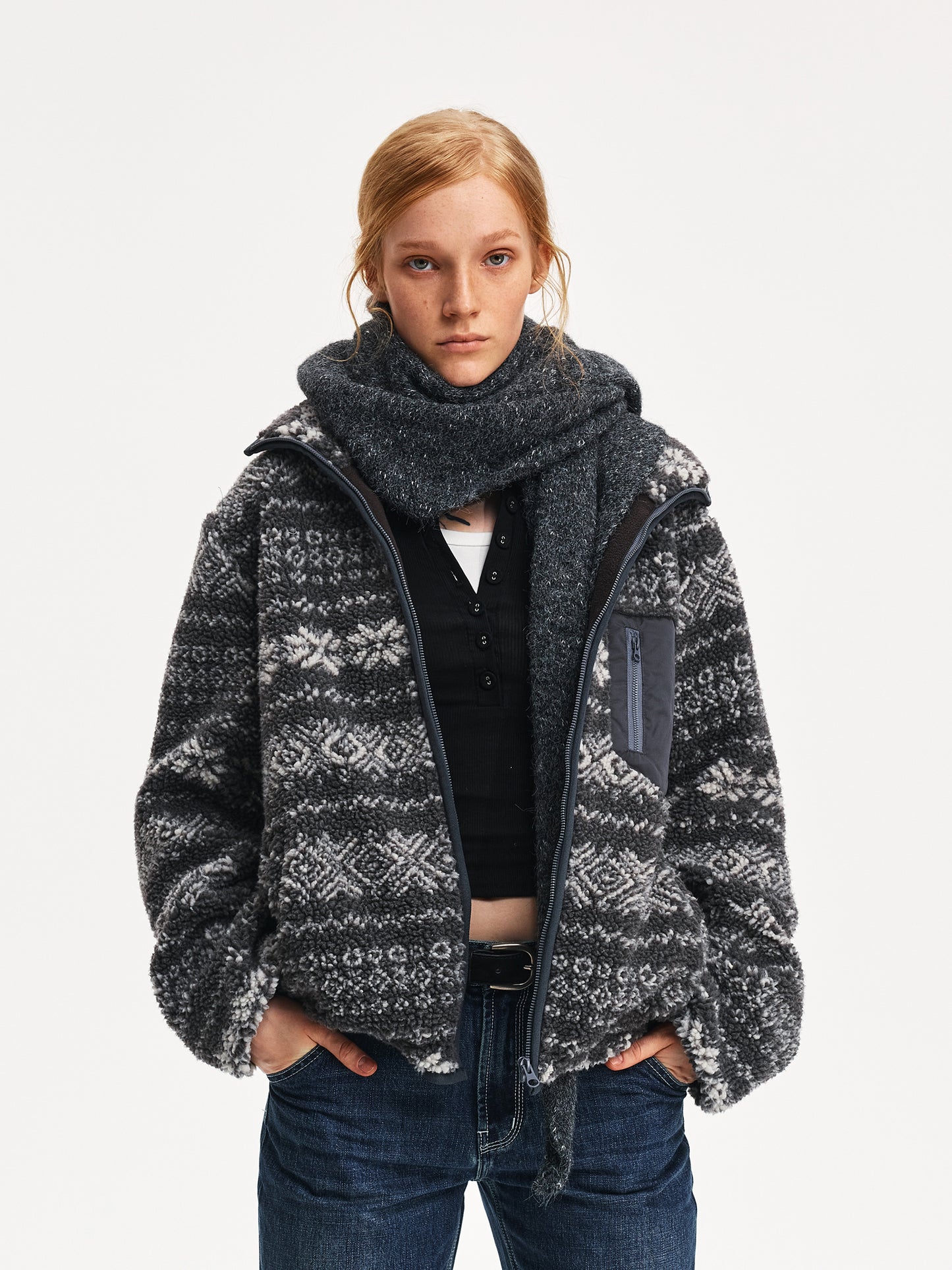 Nordic Fair Isle Lamb-Wool Jacquard Coat – Vintage Pattern Draw-String Loose Fit (Unisex)