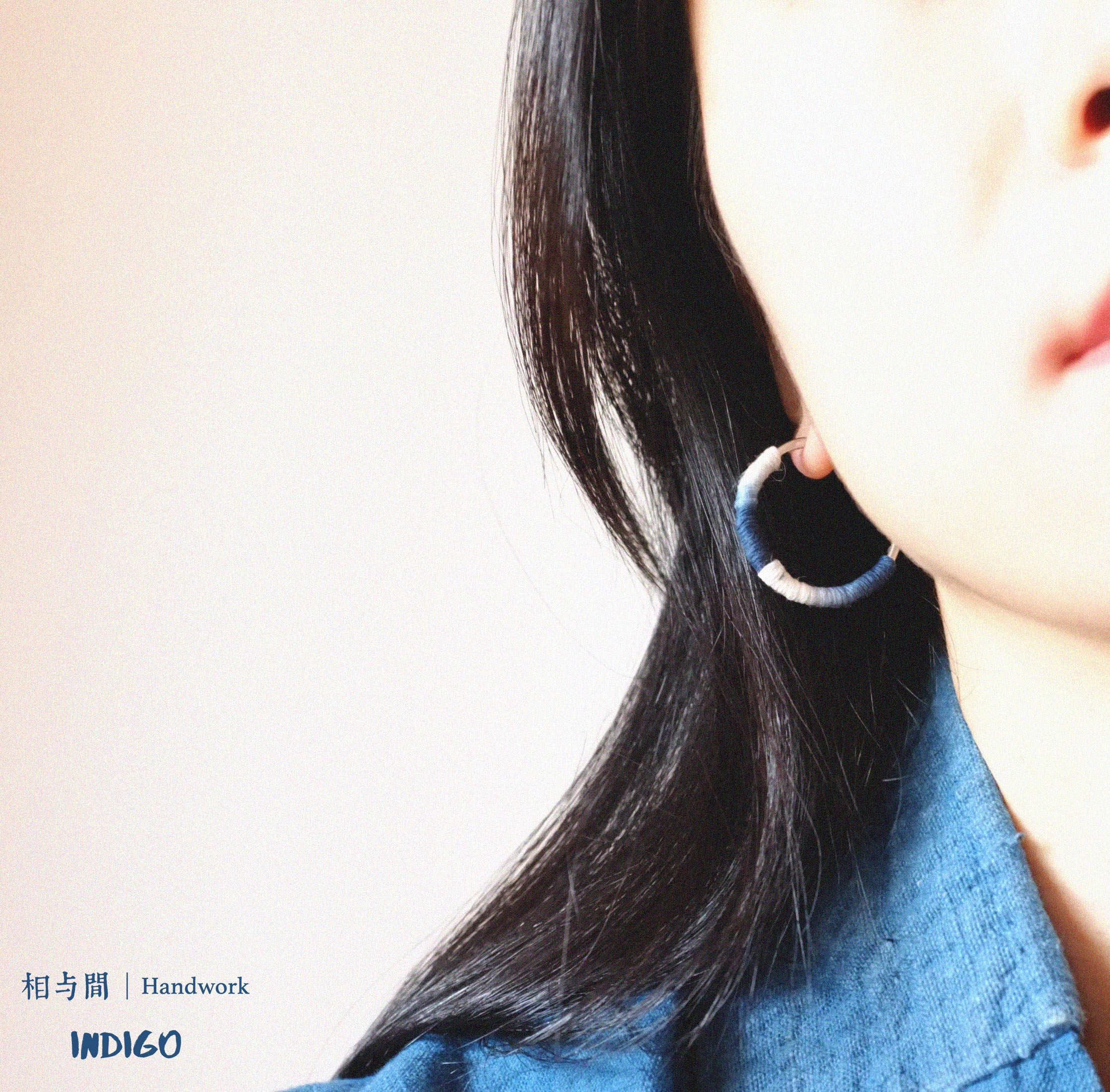 Original Earrings Handmade Blue Dye Plant-Dyed Cotton Thread Niche Geometric Circle High-End Earrings