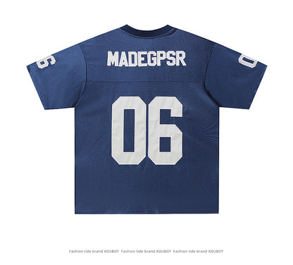 51 Hip-Hop American Retro Football Jersey V-Neck Sports Short Sleeve T-Shirt Unisex Satin Cool Loose Football Top