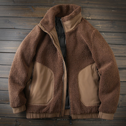 Men's Plus Size Stand Collar Down Jacket - Export Overstock Thickened Lamb Wool Particle Fleece Winter Coat