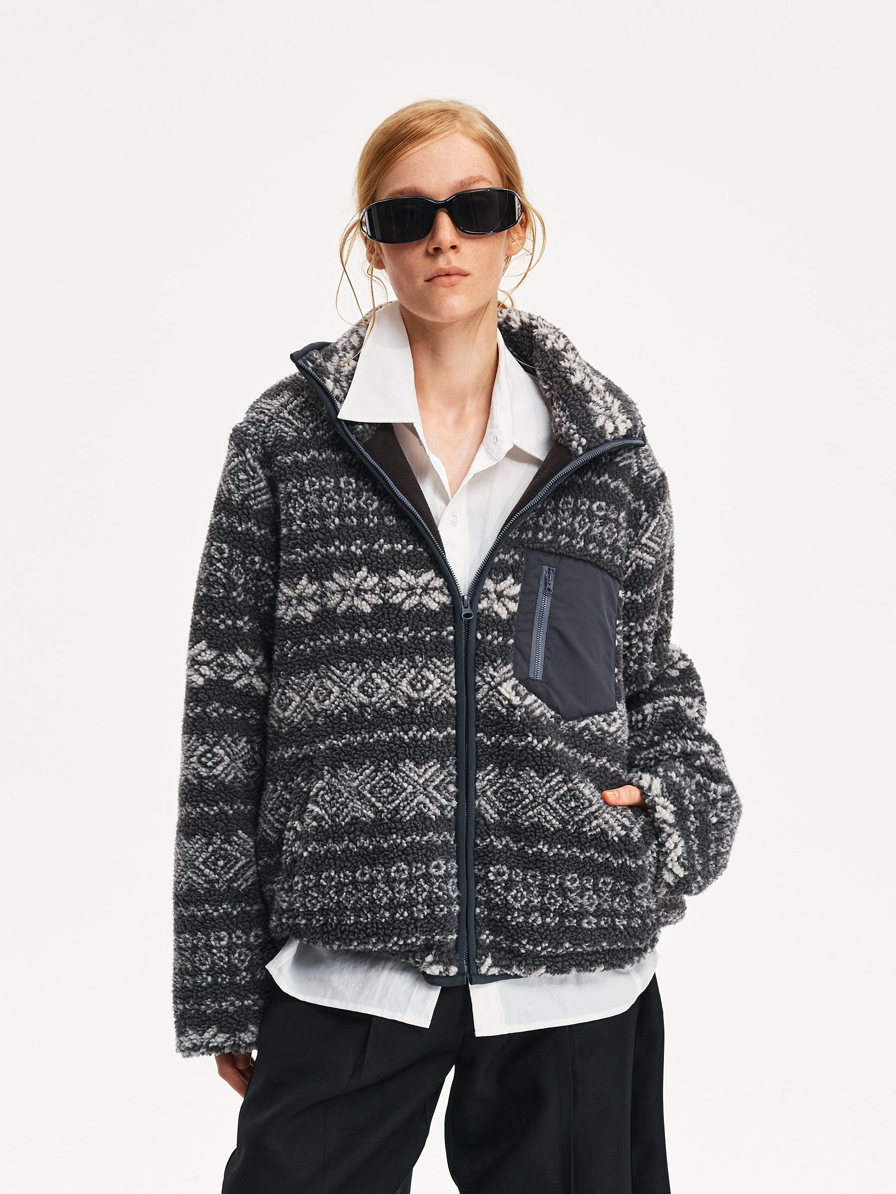 Nordic Fair Isle Lamb-Wool Jacquard Coat – Vintage Pattern Draw-String Loose Fit (Unisex)