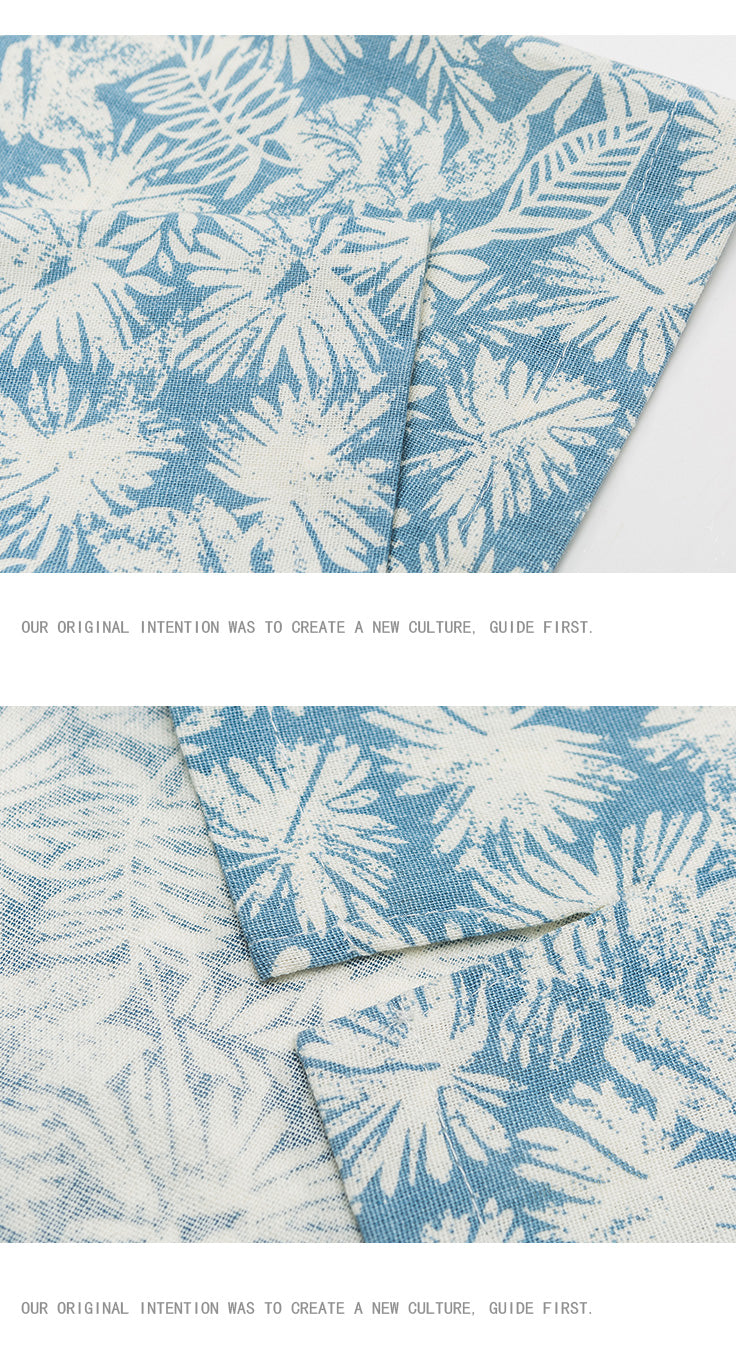 Japanese Retro Floral Cotton Linen Short Sleeve Shirt Men Summer Hong Kong Style Trendy Beach Casual Floral Shirt