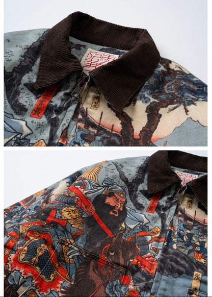 Three Kingdoms Guan Yu Print Cotton Jacket - Custom Fabric Winter Coat (Unisex)