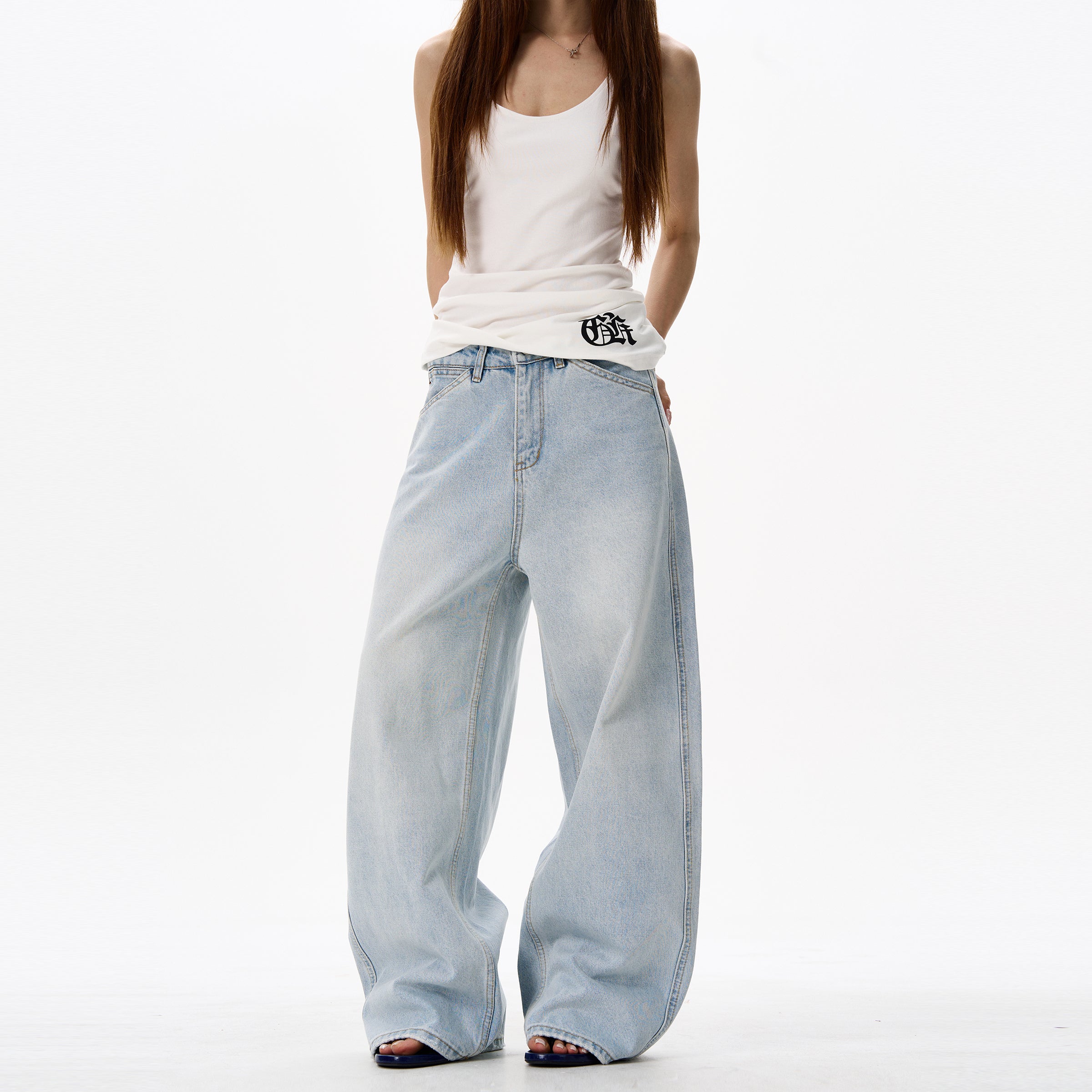 American Style Distressed Light Blue Jeans Trendy Brand Men's Cool Street Style High-End Pants