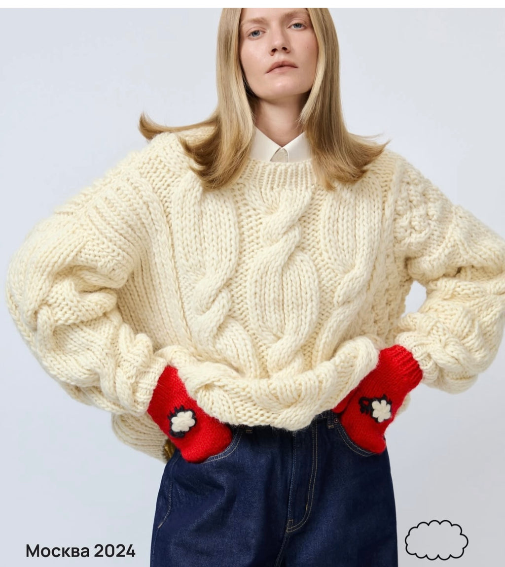 Hand-Knitted Thick Yarn Loose Pullover – 2025 Autumn/Winter Lazy Style (Women)