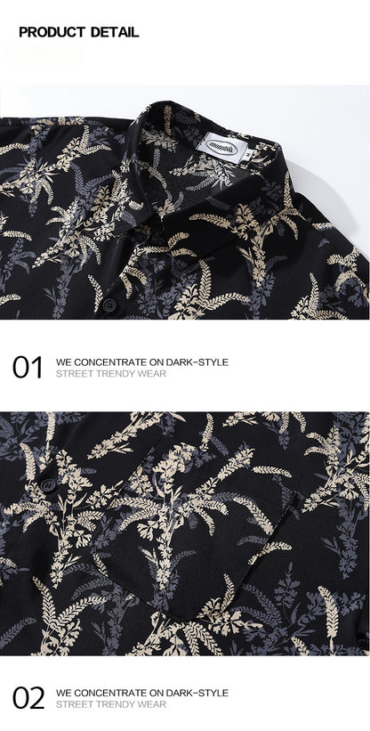 American Style Casual Floral Full Print Long Sleeve Shirt for Men, Loose Beach Shirt Jacket for Autumn