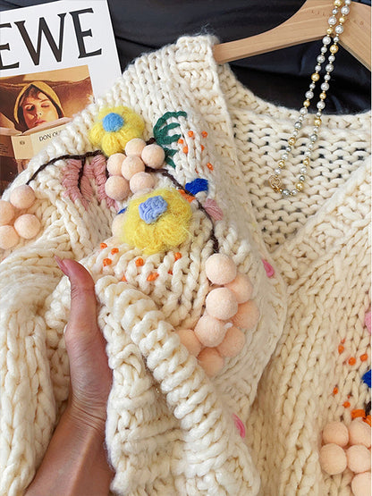 Women's 2025 Autumn French Retro Crochet Cardigan - Handmade 3D Flower Heavy Knit Sweater Coat