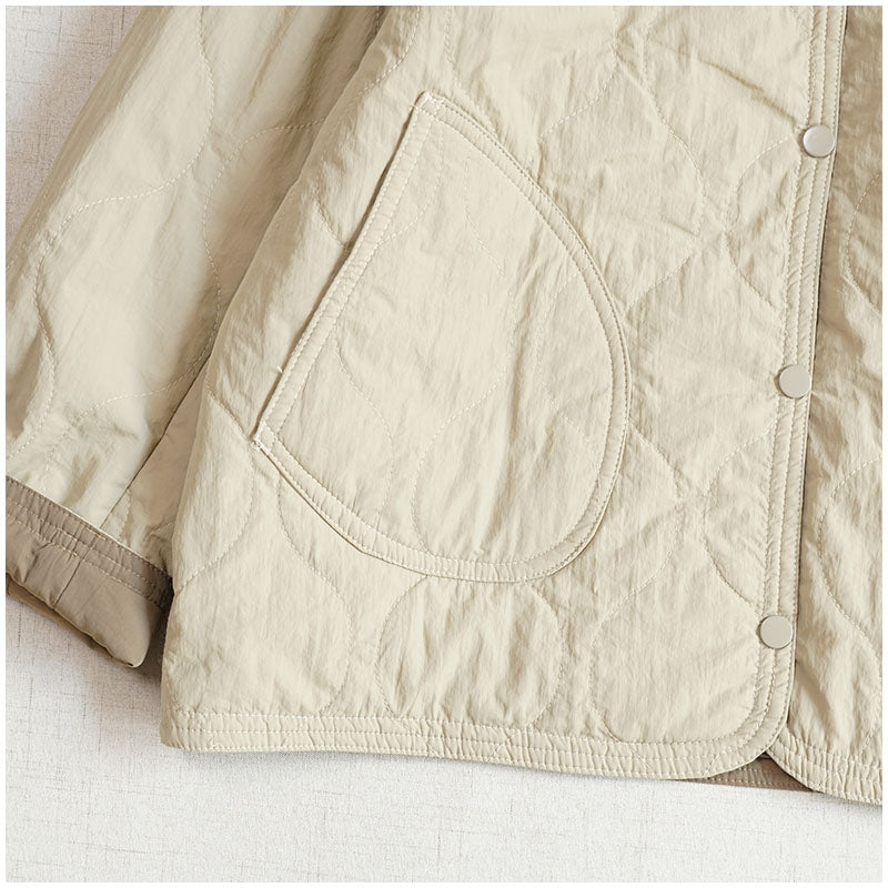 Reversible Quilted Cotton Jacket – Lightweight Loose Fit with Round Neck for Spring/Autumn