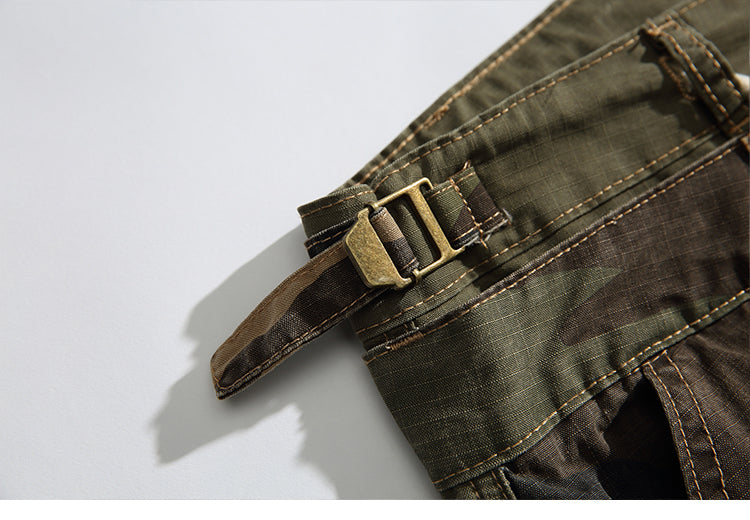 Men's American Street Retro Cargo Pants - Camouflage Heavy Washed Ripped Straight-Leg Pants