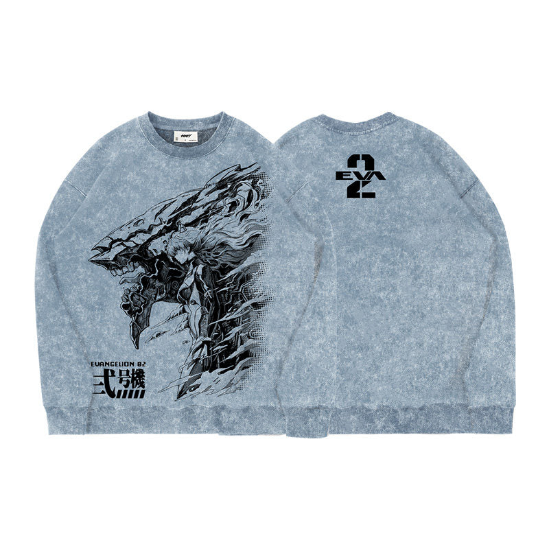 Evangelion Asuka Unit-02 Sweatshirt - Washed Vintage Cotton Crewneck (Unisex)
