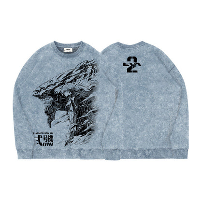 Evangelion Asuka Unit-02 Sweatshirt - Washed Vintage Cotton Crewneck (Unisex)