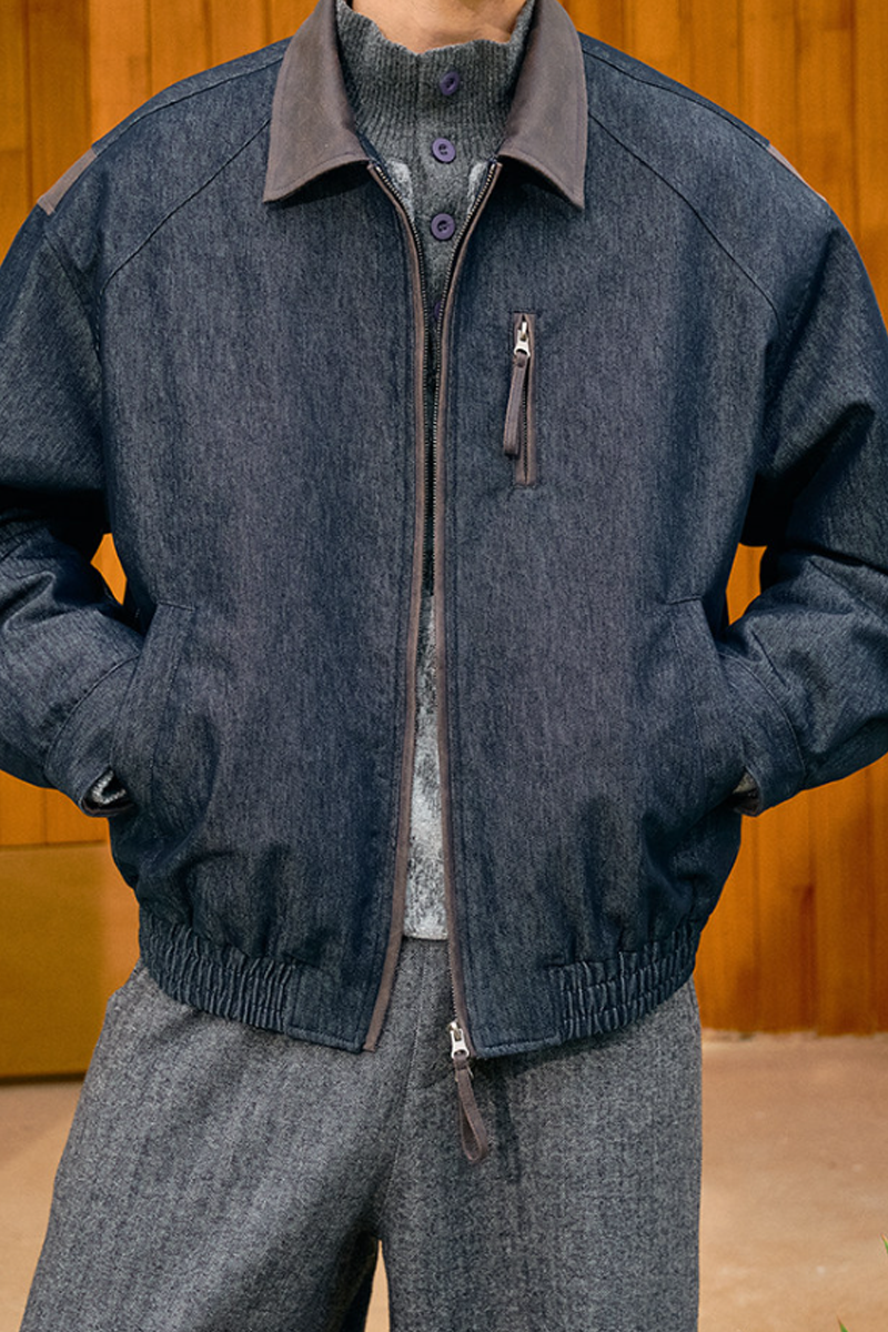 PU Leather Patchwork Faux Denim Jacket – American Vintage Loose Unisex
