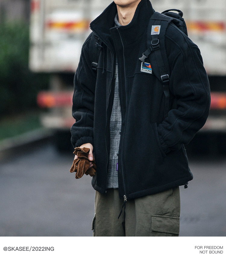 25 Winter Fleece Cardigan Cotton Jacket Men's Trendy Loose Couple Sweatshirt Men's BF Style Stand Collar Casual Top Coat