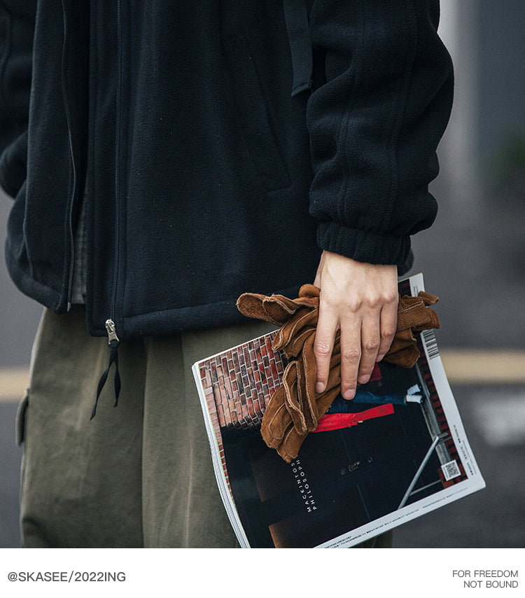 25 Winter Fleece Cardigan Cotton Jacket Men's Trendy Loose Couple Sweatshirt Men's BF Style Stand Collar Casual Top Coat