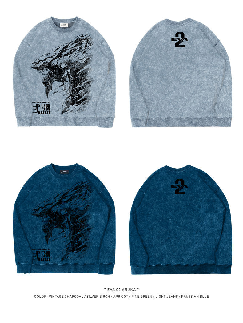 Evangelion Asuka Unit-02 Sweatshirt - Washed Vintage Cotton Crewneck (Unisex)