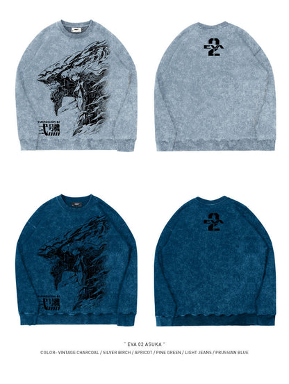 Evangelion Asuka Unit-02 Sweatshirt - Washed Vintage Cotton Crewneck (Unisex)