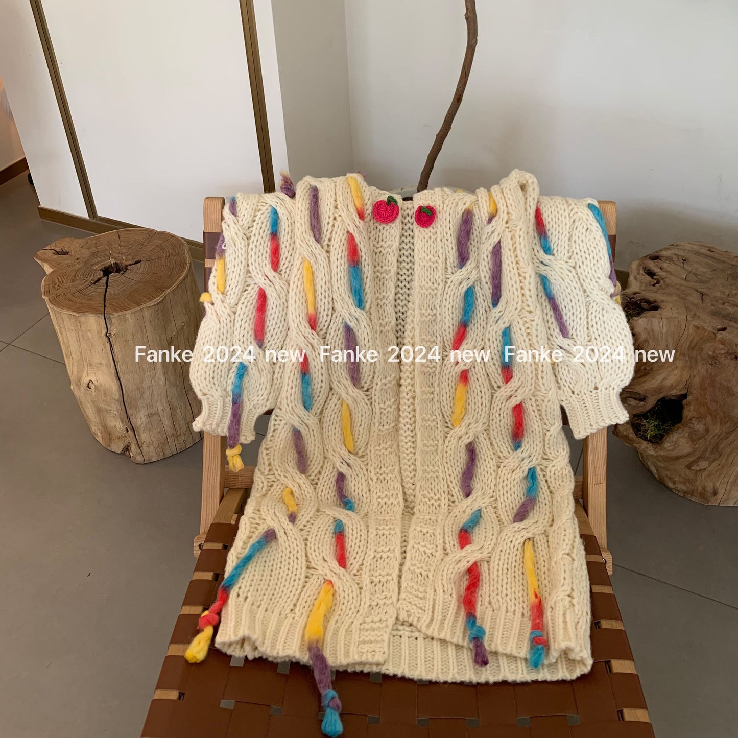 Women's 2024 Autumn Winter Lazy Style Long Cardigan - Soft Handmade Colorful Tassel Knitted Sweater