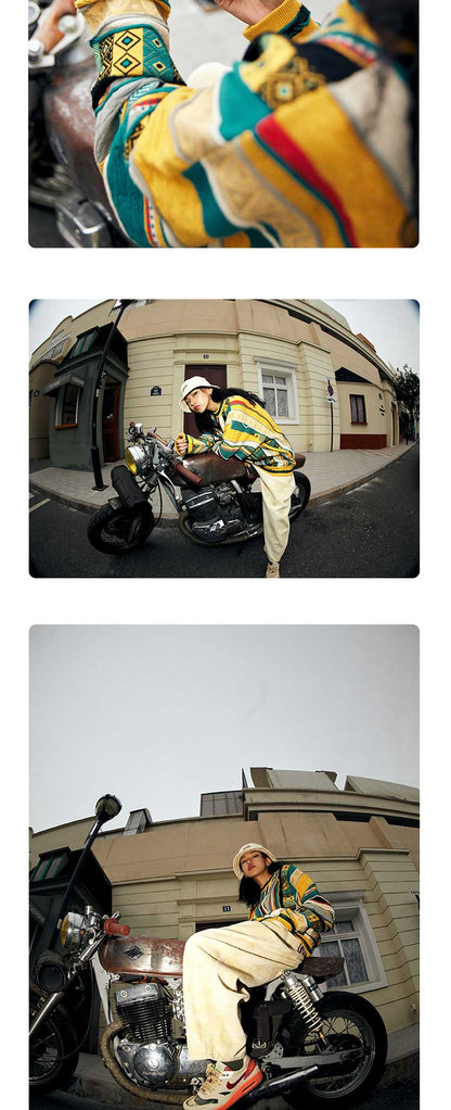 Medria New Year Limited Edition Sweater - Retro Bitter Melon Stripe Multi-Color Pullover