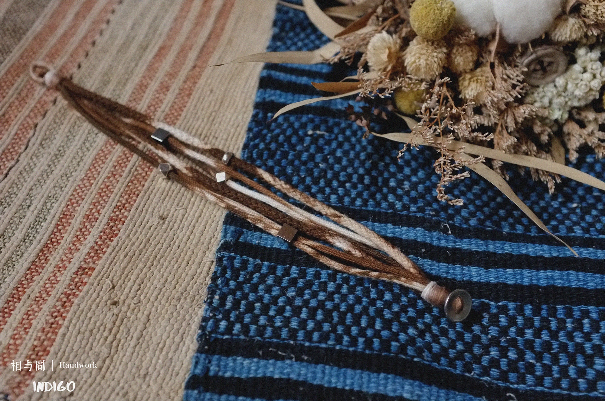 Original Design Multi-Layer Plant Dyed Cotton and Linen Handmade Bracelet 925 Silver Niche Tie-Dye Couple Bracelets