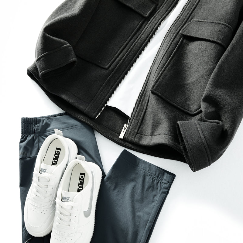 Korean Minimalist Workwear Jacket – Thickened 53% Sheep Wool, Turn-Down Collar for Autumn/Winter