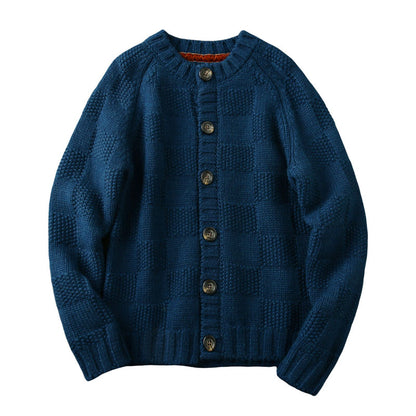 Men's High-End Italian Order Heavyweight Wool Cardigan - Autumn Winter Thickened Round Neck Knitted Sweater Jacket